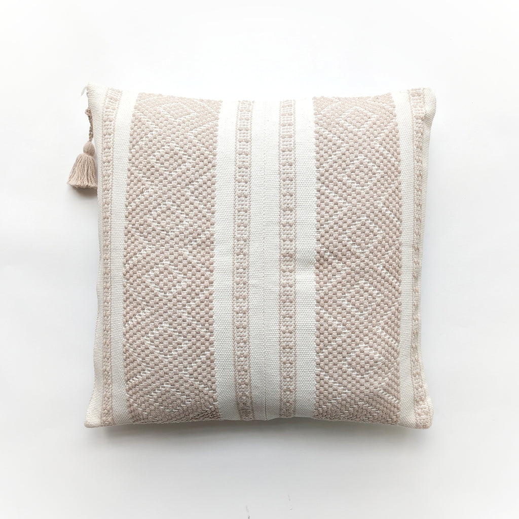 cotton white and mocha handwoven Zapotec cushions from Mexico
